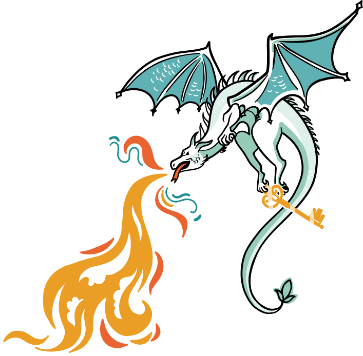 a moving illustration of a dragon breathing fire